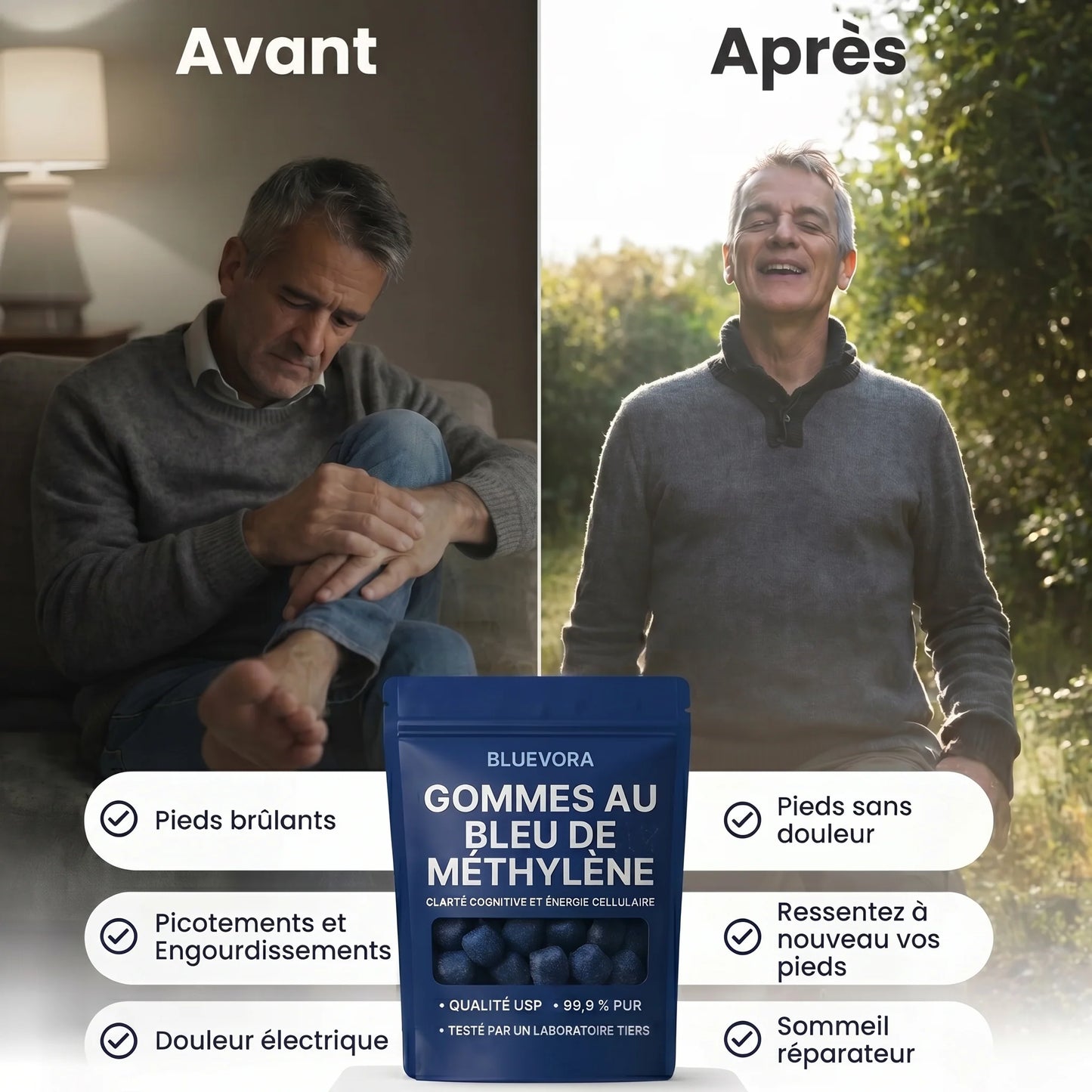 BlueVora – Gommes au Bleu de Méthylène, Qualité Pharmaceutique USP CI