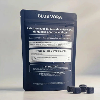 BlueVora – Gommes au Bleu de Méthylène, Qualité Pharmaceutique USP CI