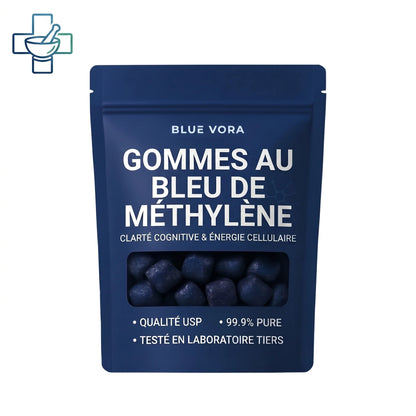 BlueVora – Gommes au Bleu de Méthylène, Qualité Pharmaceutique USP CI