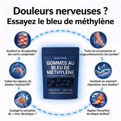 BlueVora – Gommes au Bleu de Méthylène, Qualité Pharmaceutique USP CI